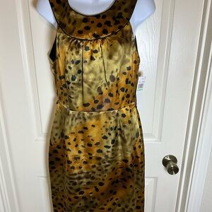 London Times Gold and Black Animal Print Midi Dress
